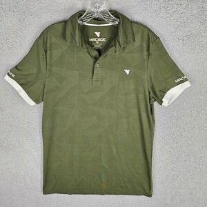 Macade Polo Shirt Mens Medium Green Geometric Slim-Fit Golf Short Sleeve Logo